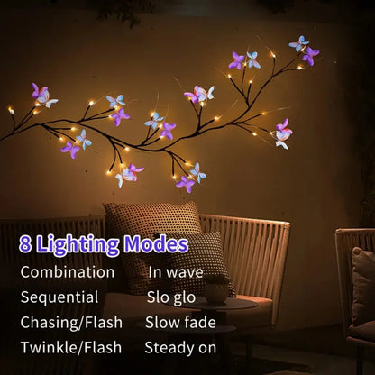 30-LED Enchanted Willow Vine Light with Butterflies – USB Powered, 8 Modes - Best Home Bargains