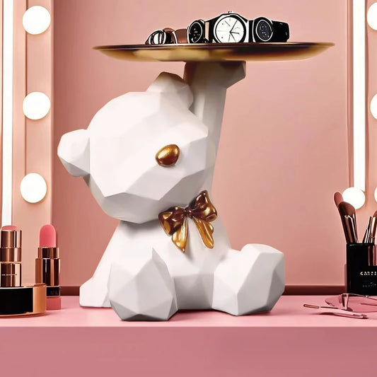 Cute Kawaii Resin Bear Storage Tray with Butterfly – Desktop Organizer for Candy & Keys - Best Home Bargains