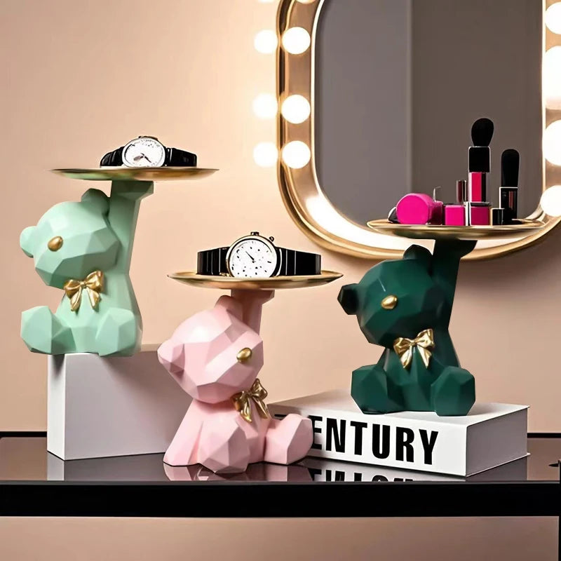 Cute Kawaii Resin Bear Storage Tray with Butterfly – Desktop Organizer for Candy & Keys - Best Home Bargains