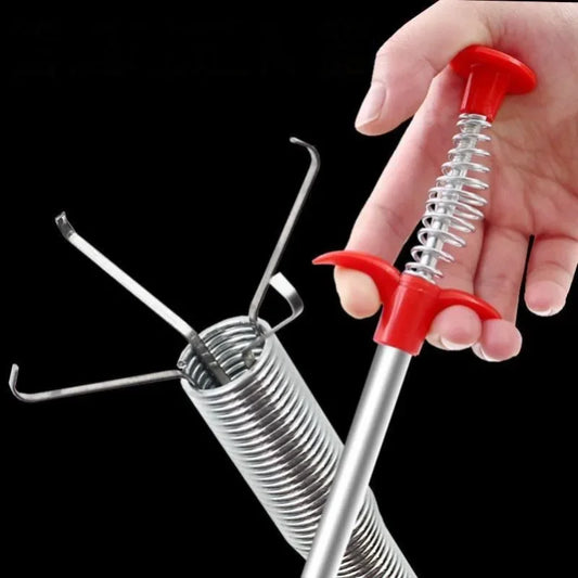 Four-claw pipe opener tool for drain cleaning with telescopic design and hand-pinch grip for effective clog removal.