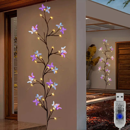 30-LED Enchanted Willow Vine Light with Butterflies – USB Powered, 8 Modes - Best Home Bargains