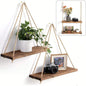 Rustic Wooden Hanging Swing Shelf – Wall-Mounted Floating Shelf with Hemp Rope - Best Home Bargains
