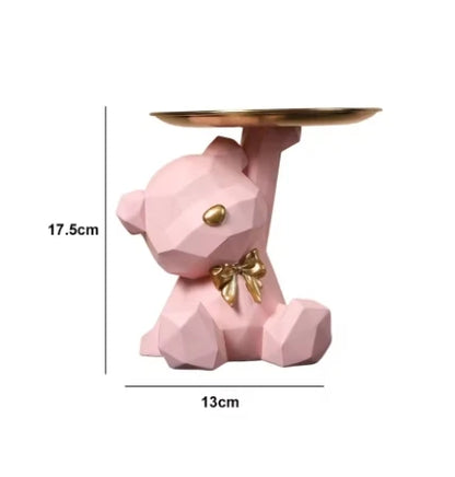 Cute Kawaii Resin Bear Storage Tray with Butterfly – Desktop Organizer for Candy & Keys - Best Home Bargains
