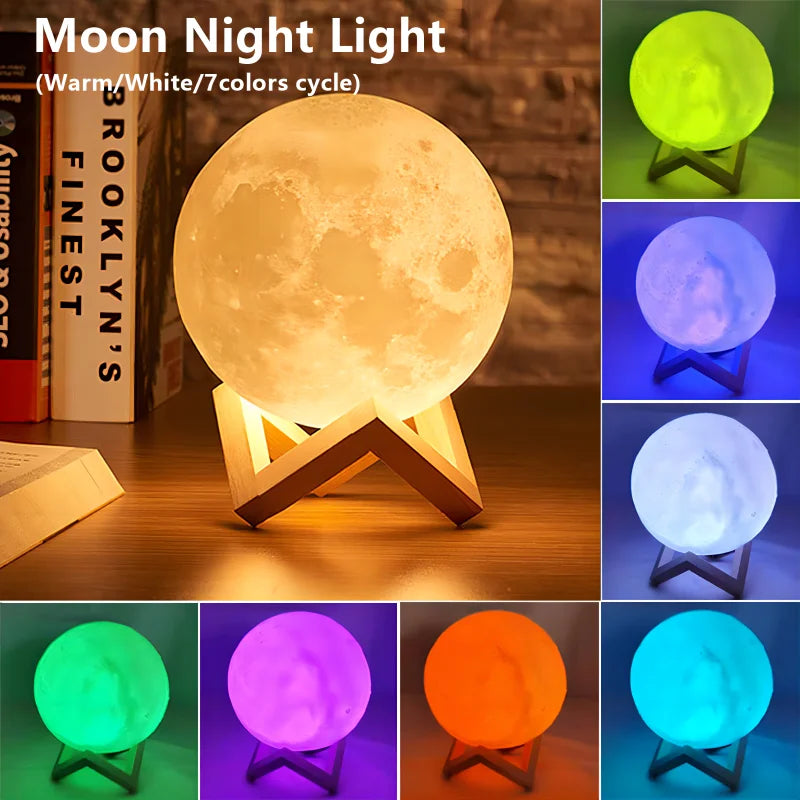 Mini 3D Moon Night Light – LED Book Lamp with 7 Colors & Warm/White Modes - Best Home Bargains